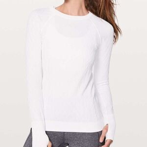 Lululemon Restless Pullover White Size 10 ? Textured Crewneck Thumbholes Womens